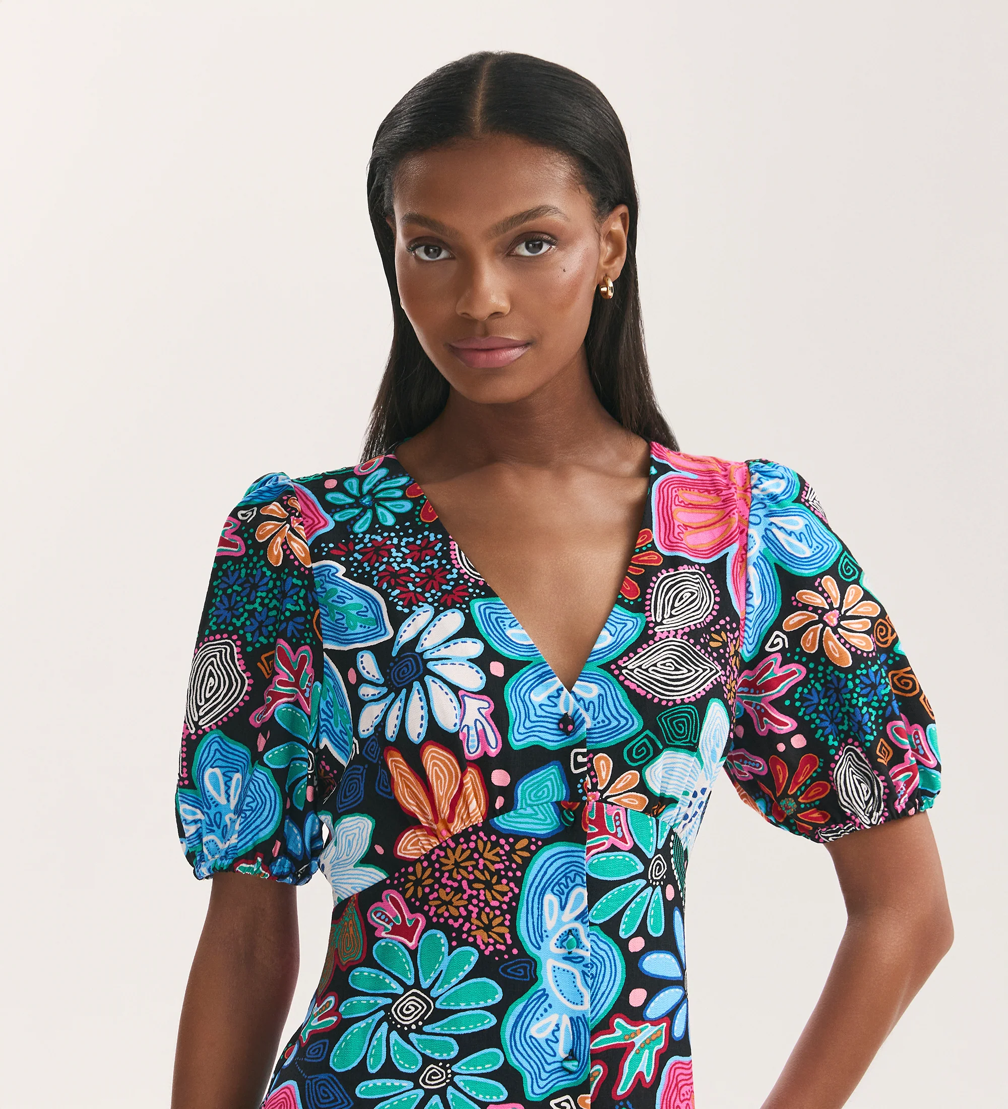 Sarah Blue Floral Midi Dress - Image 3