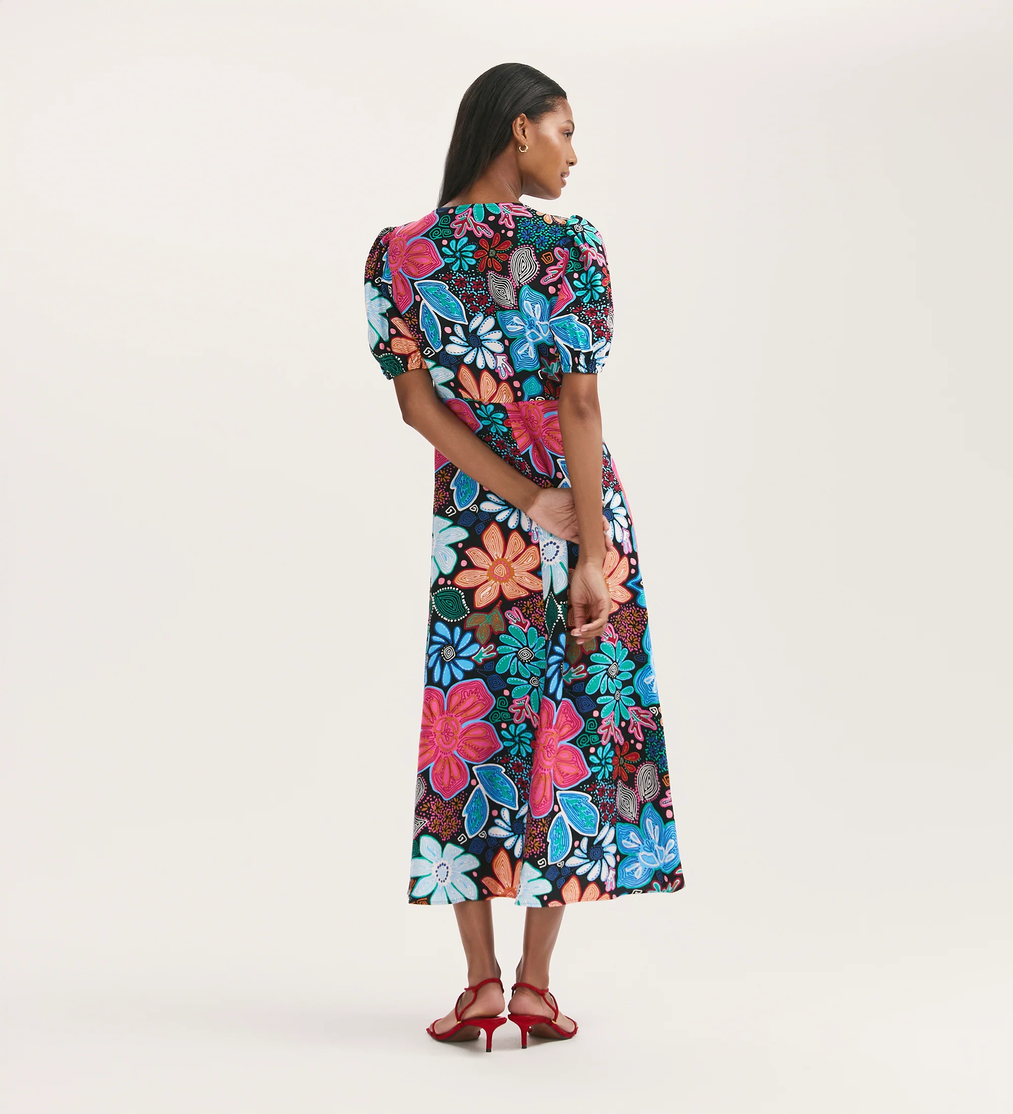 Sarah Blue Floral Midi Dress - Image 4