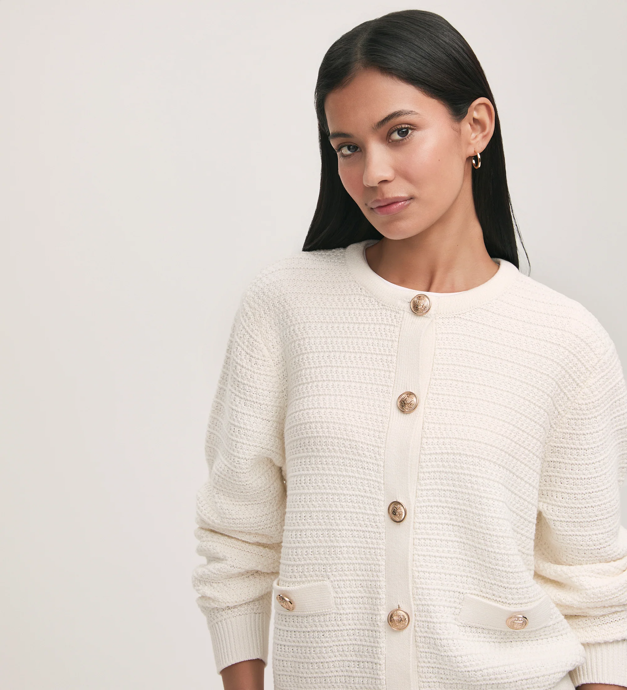 Saskia Ivory Button Up Cotton Cardigan - Image 3