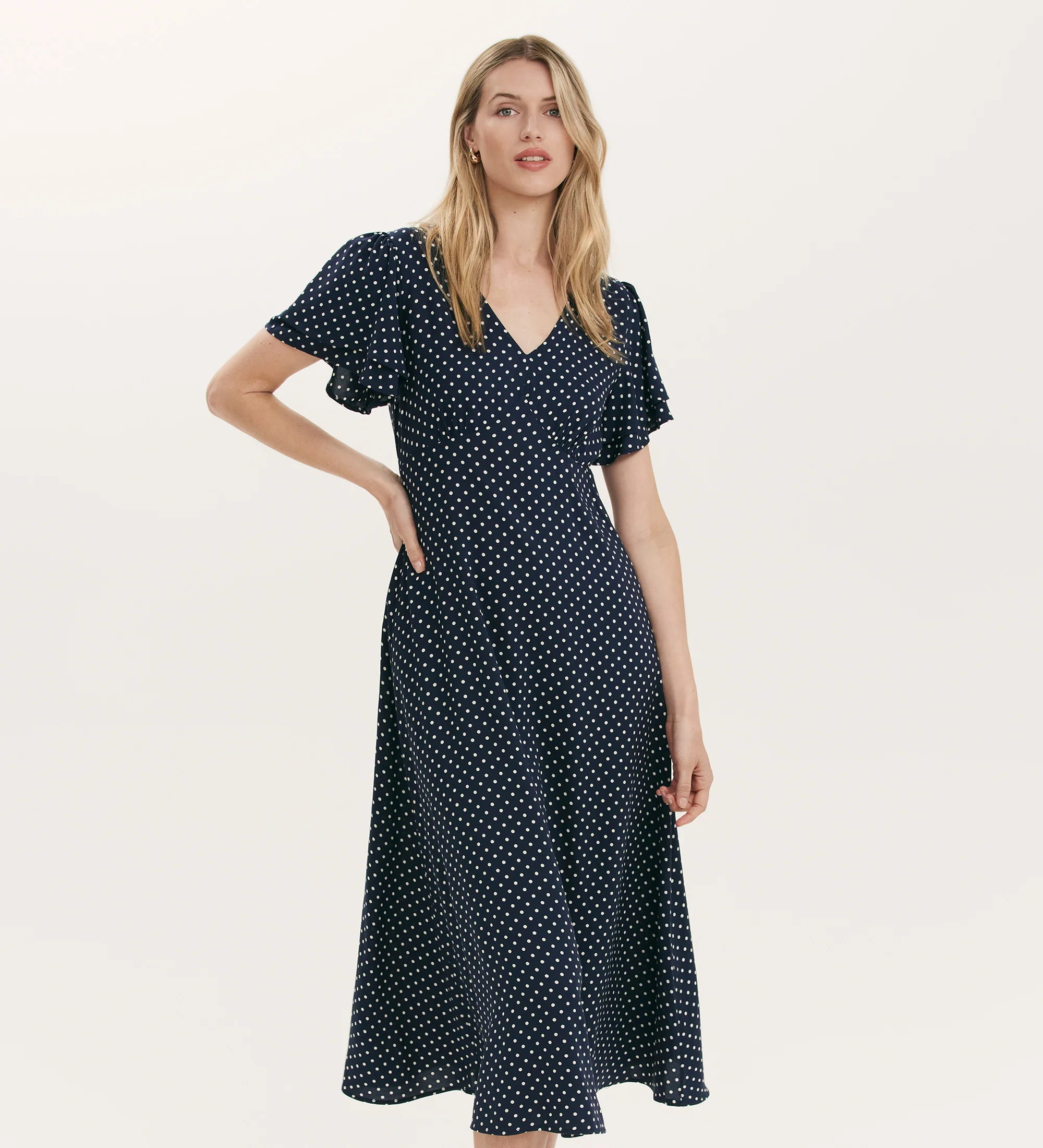Saskia Navy Polka Dot Midi Tea Dress - Image 2