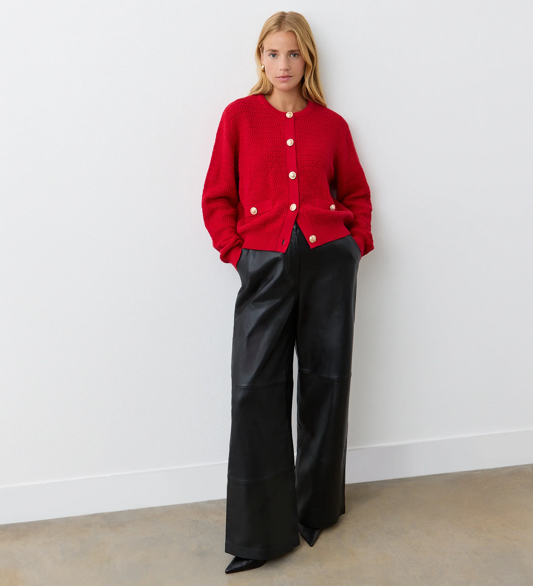 Saskia Red Button Up Cotton Cardigan - Image 2