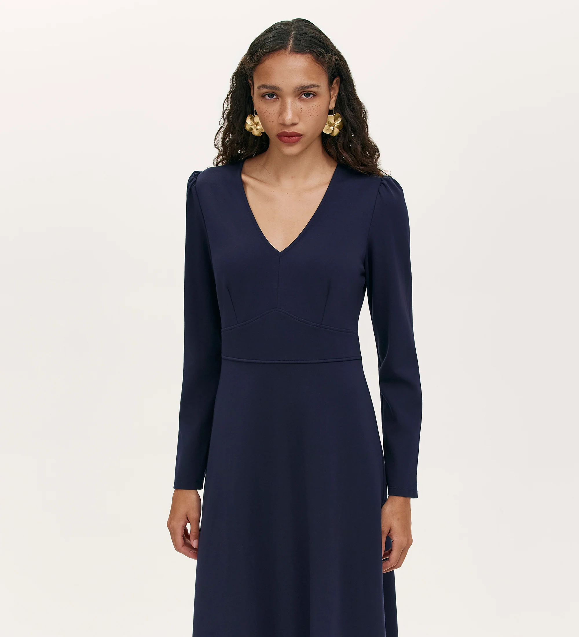 Seraphina Navy Ponte Jersey Long Sleeve Midi Dress - Image 3