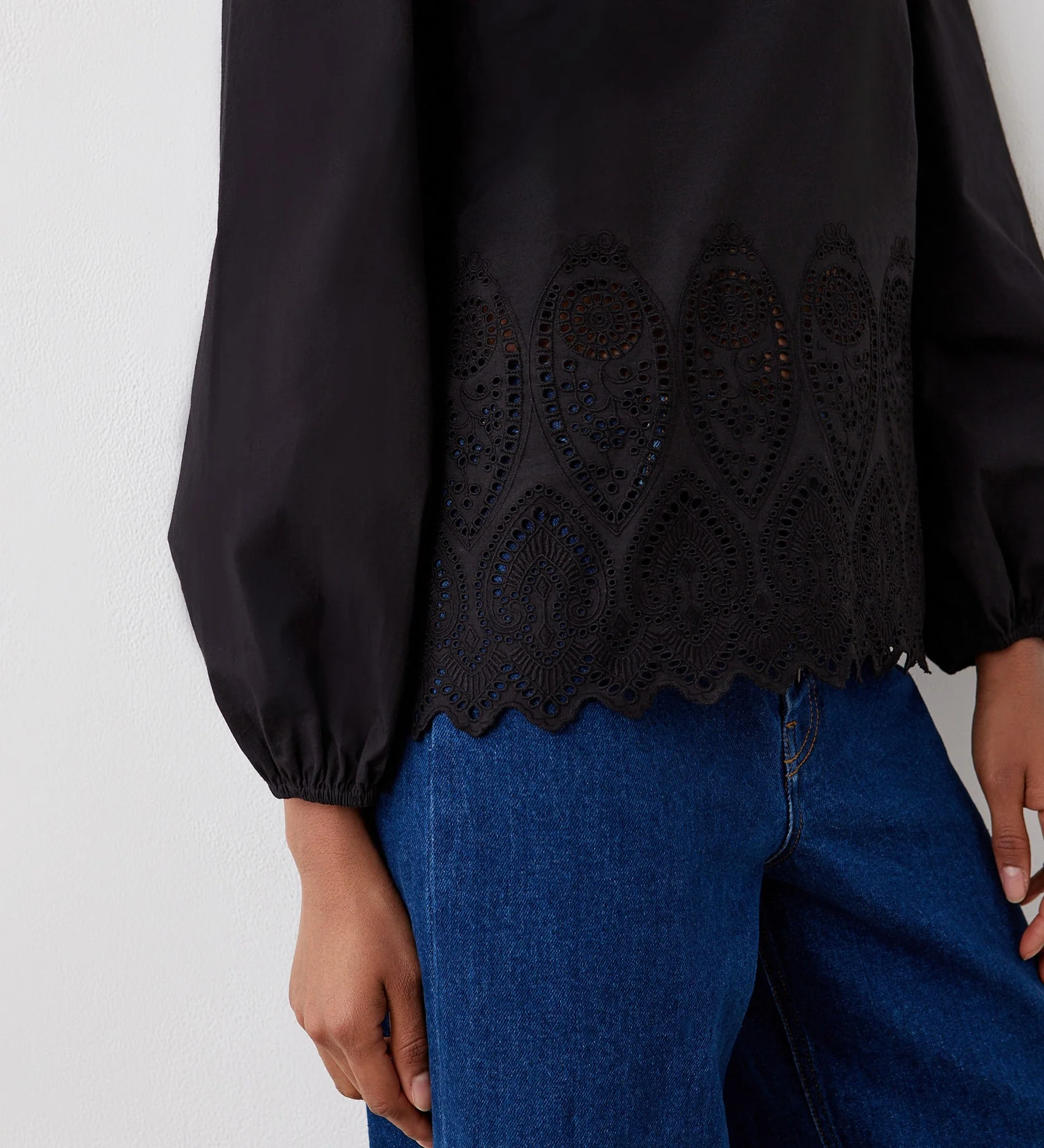 Serena Black Broderie Anglaise Cotton Blouse - Image 2