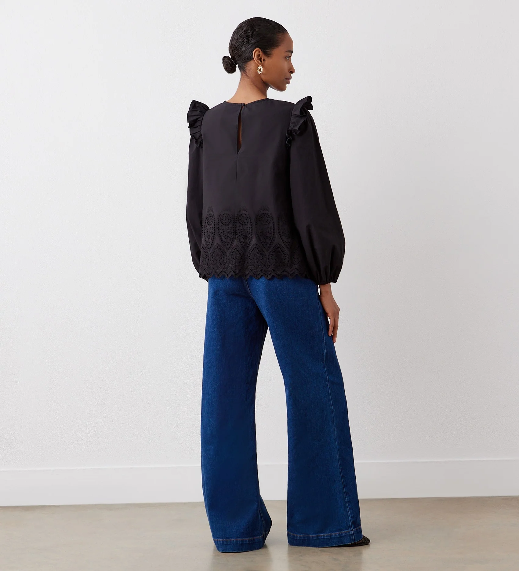 Serena Black Broderie Anglaise Cotton Blouse - Image 4