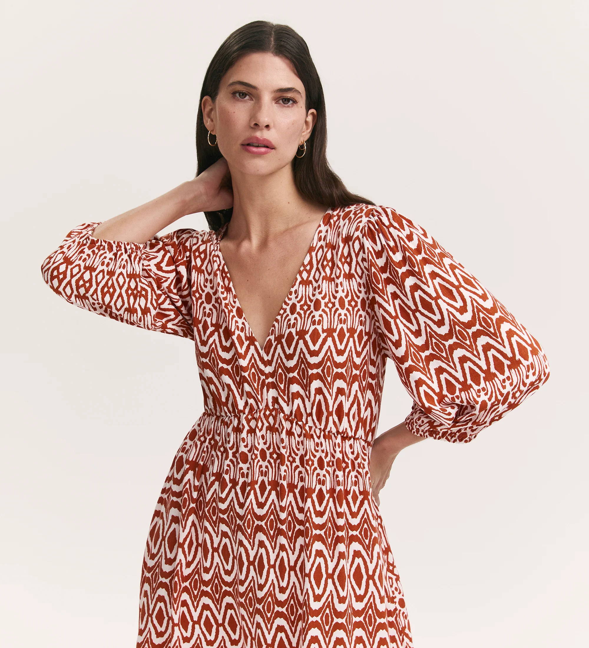 Serena Brown Tribal Midi Smock Dress - Image 3
