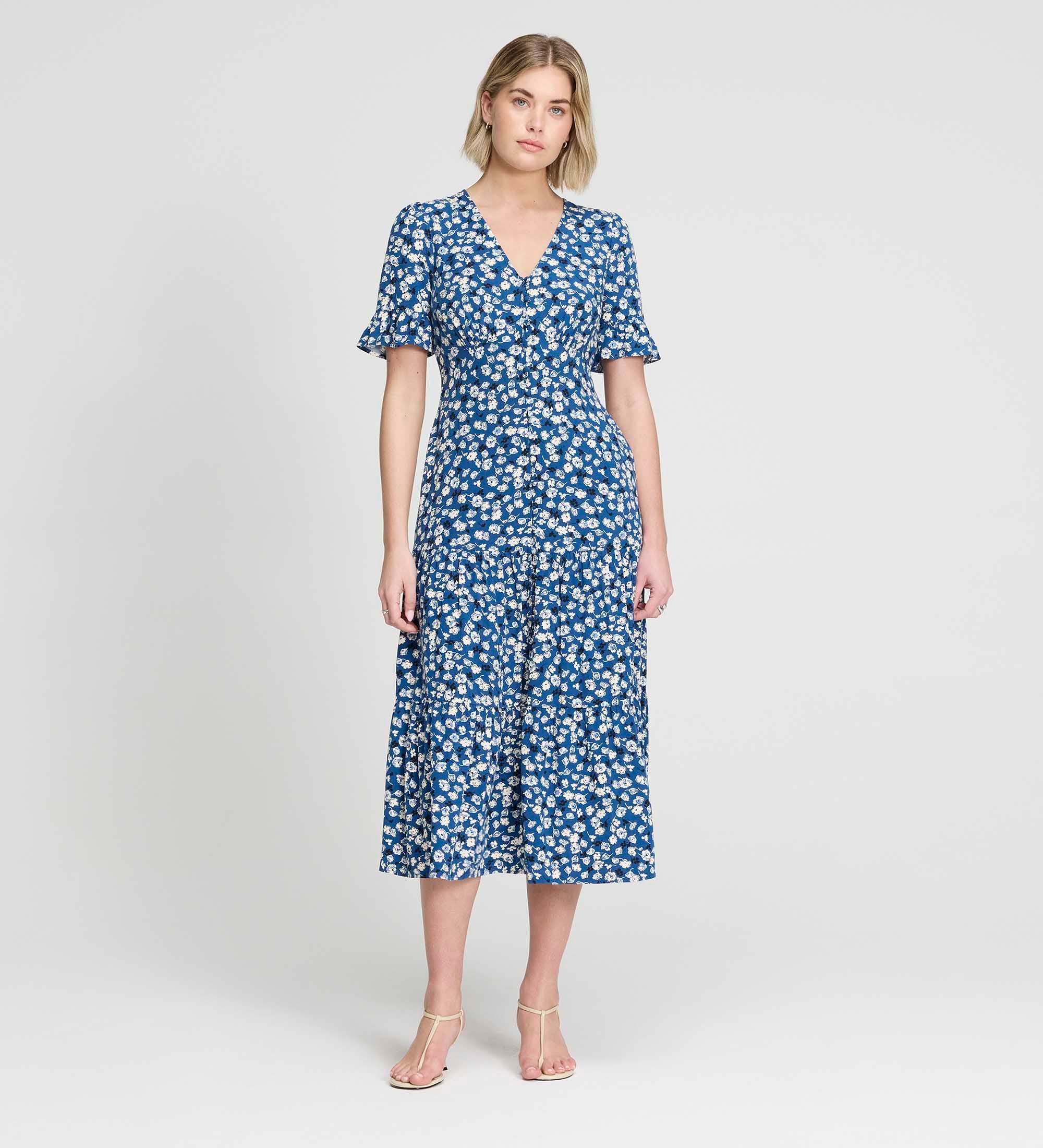 Sinead Navy Ditsy Tiered Midi Dress - Image 3