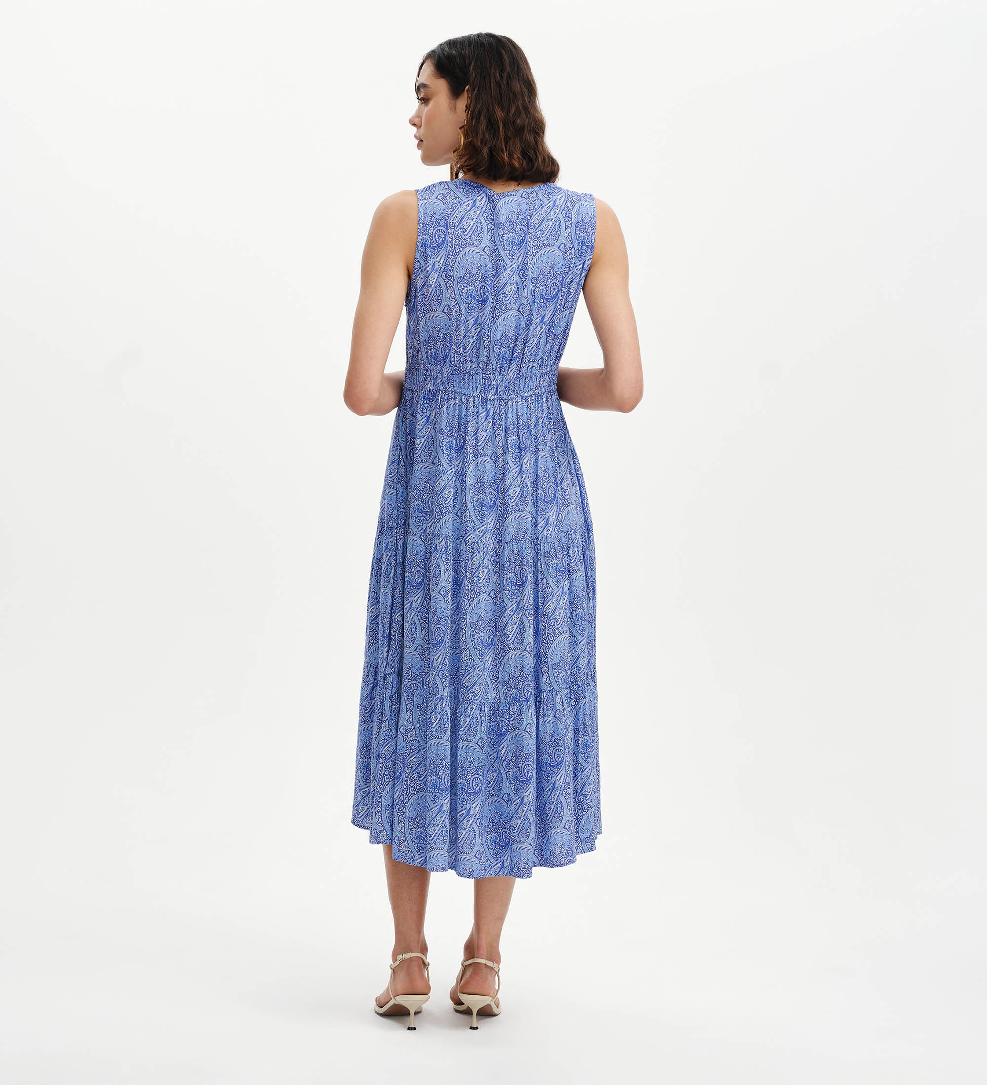 Stacey Blue Paisley Sleeveless Tiered Midi Dress - Image 6