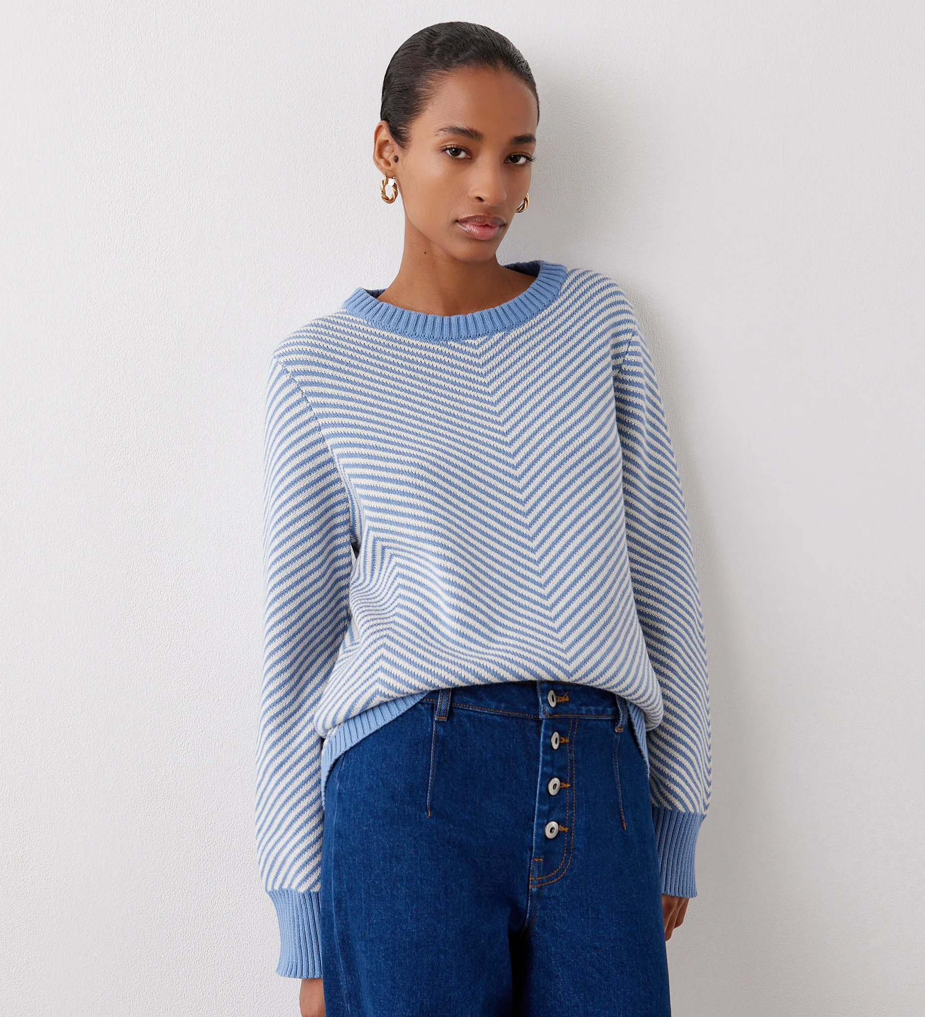 Stella Blue Chevron Cotton Crew Neck Jumper - Image 3