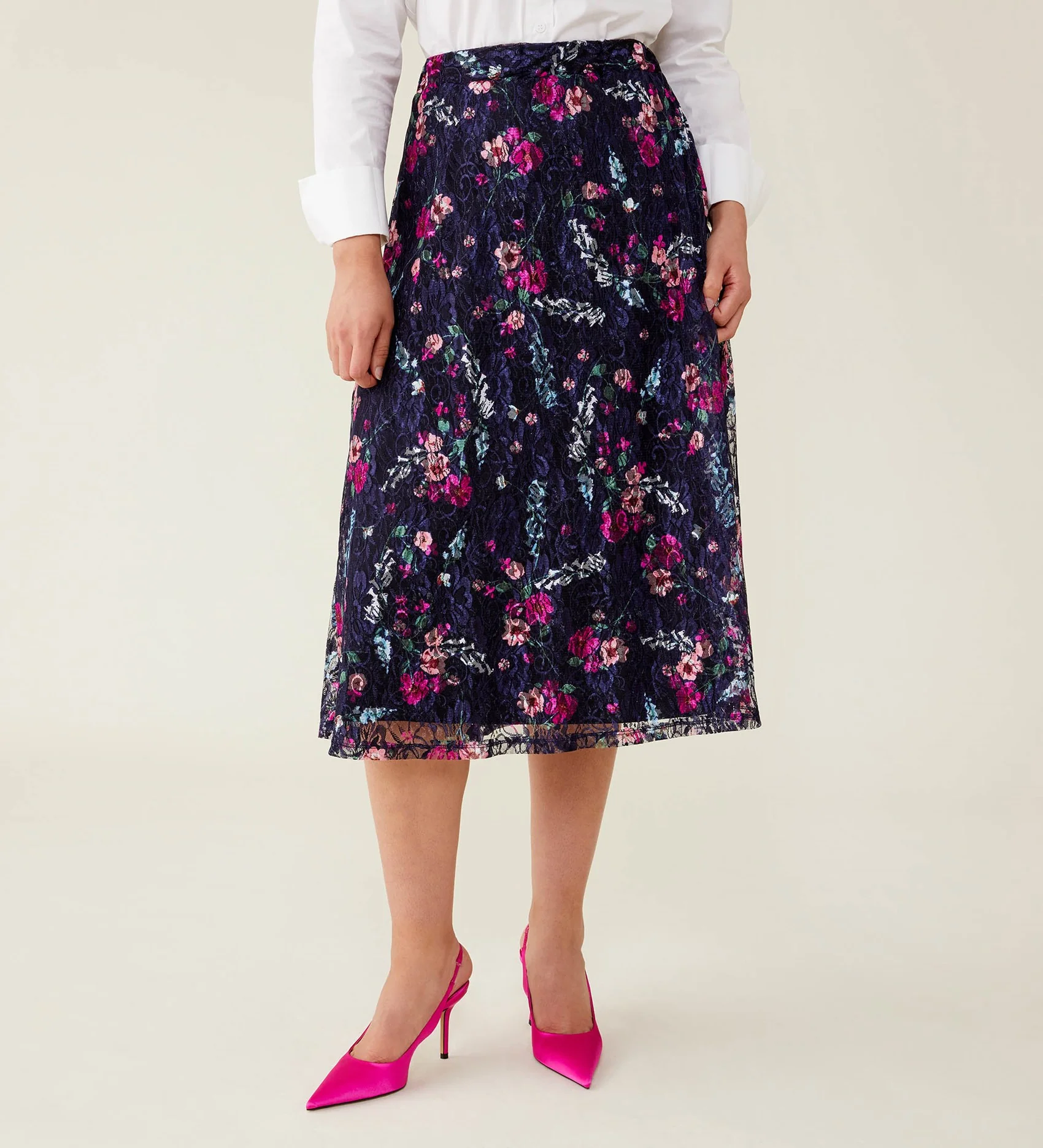 Steph Navy Floral Lace Skirt - Image 2
