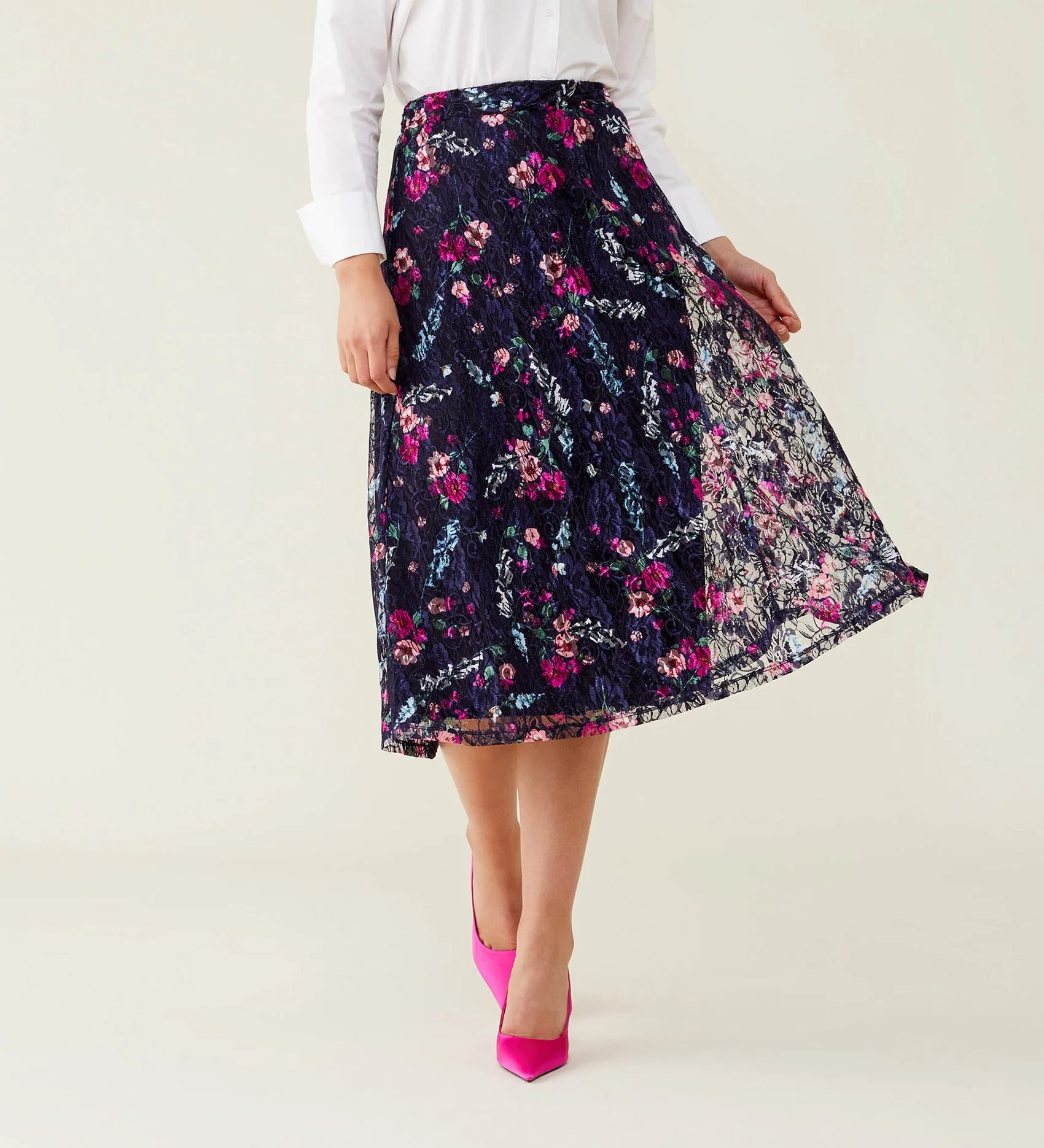 Steph Navy Floral Lace Skirt - Image 3