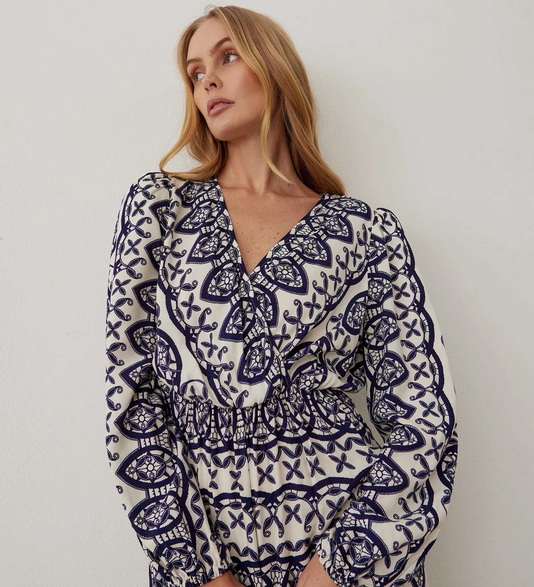 Suzie Navy Lattice Midi Dress - Image 2