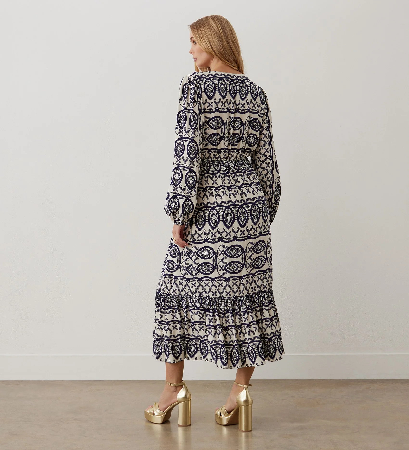 Suzie Navy Lattice Midi Dress - Image 4