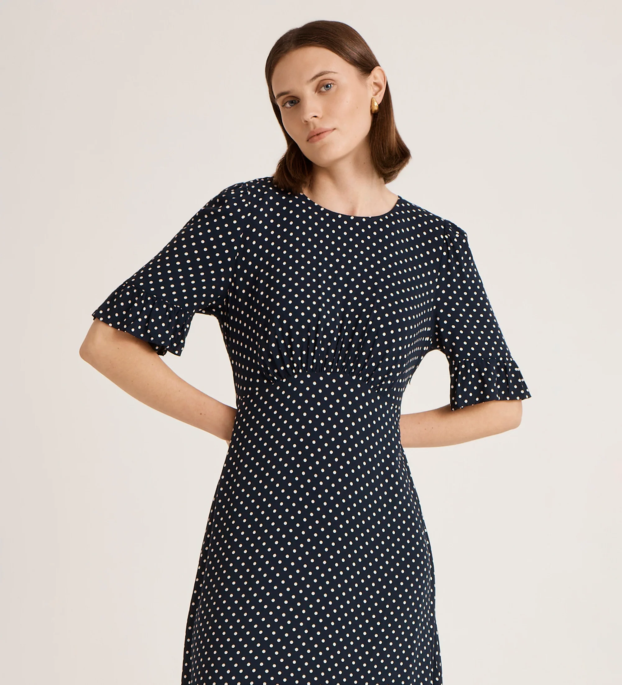 Sylvie Navy Spot Midi Tea Dress - Image 2