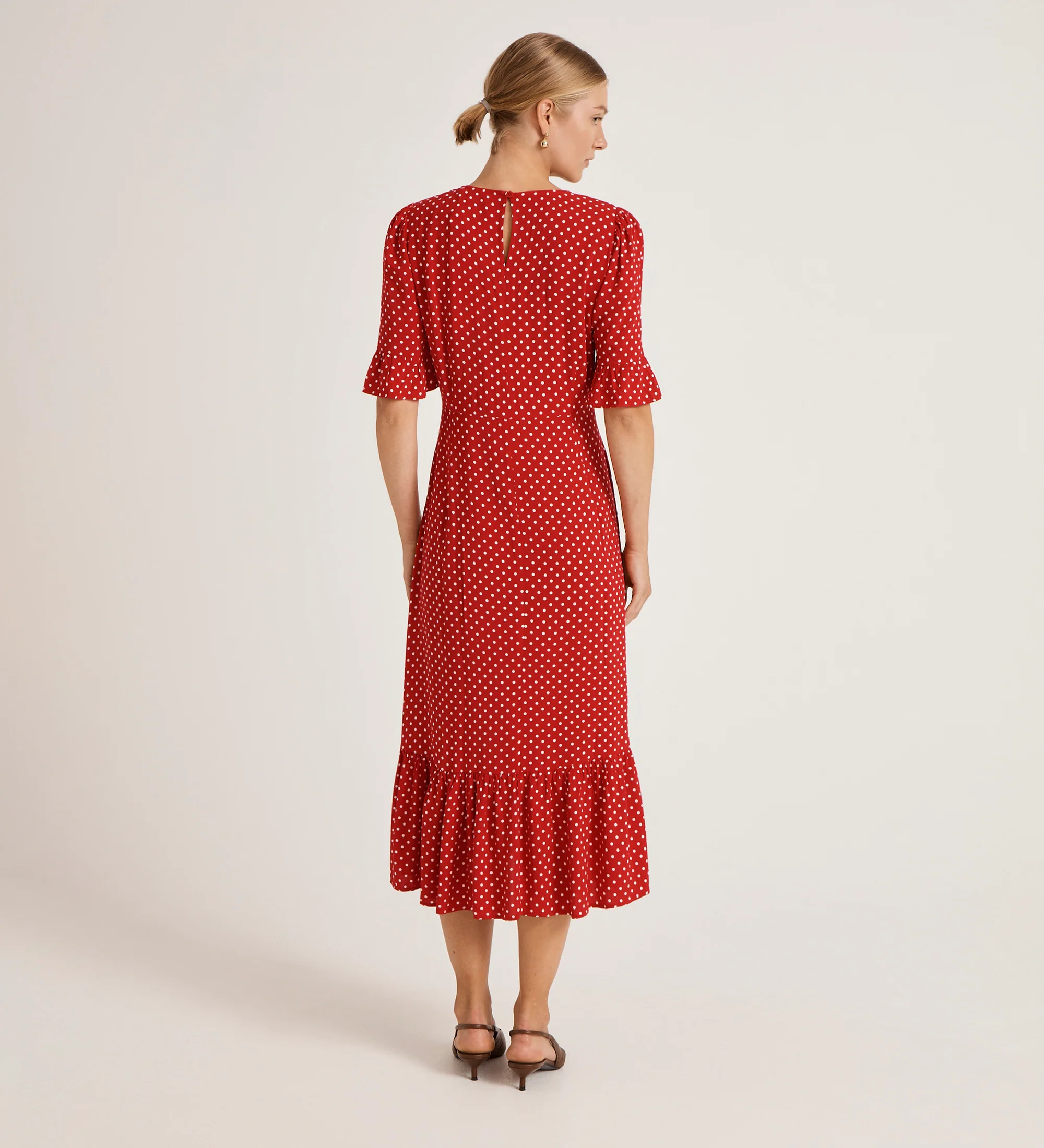 Sylvie Red Spot Midi Tea Dress - Image 5
