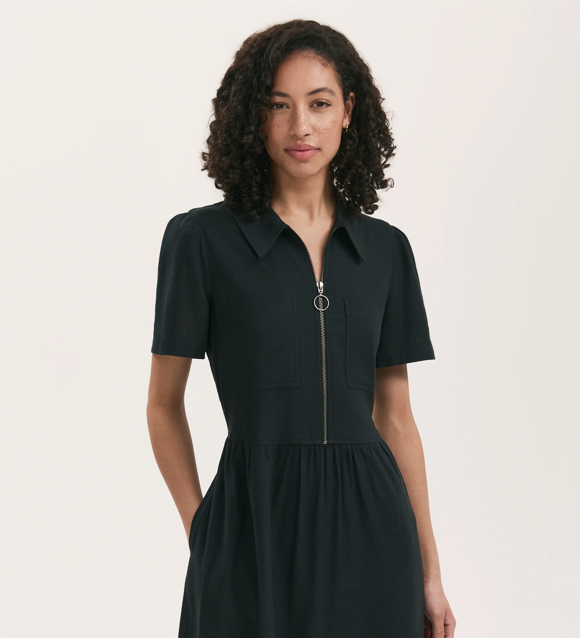 Tania Black Linen Blend Midi Shirt Dress - Image 2