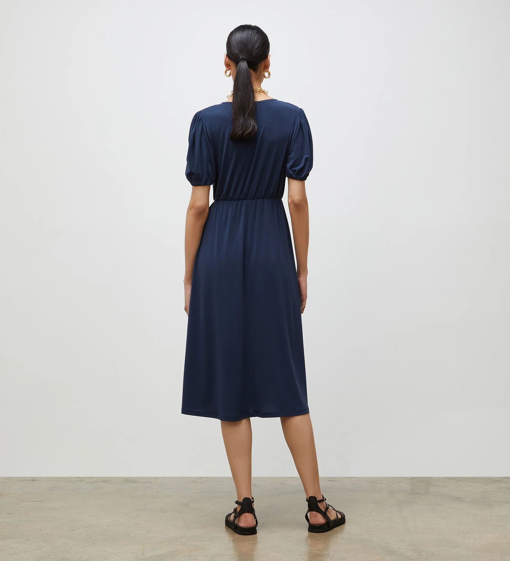 Tanya Navy Jersey Crepe Midi Dress - Image 4