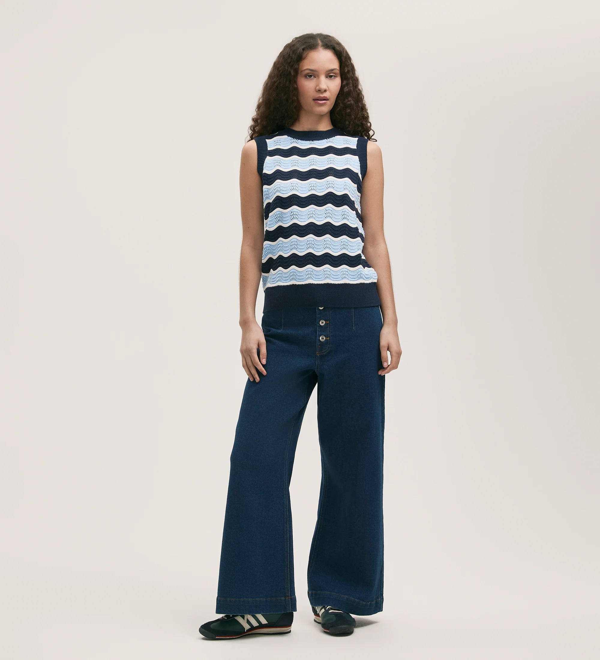Taylor Blue Stripe Crochet Vest - Image 2