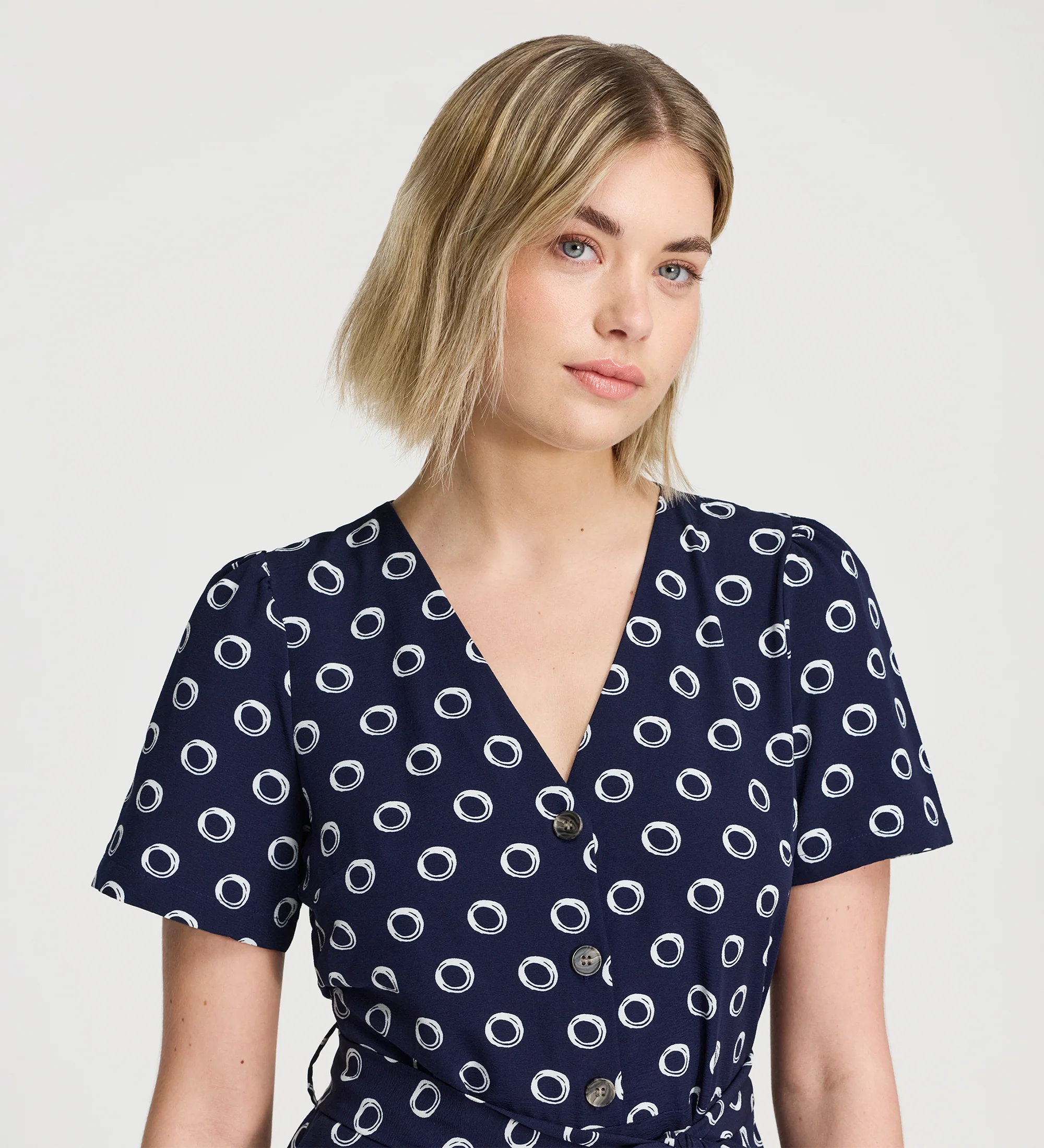 Uma Navy Polka Dot Belted Wide Leg Jumpsuit - Image 3