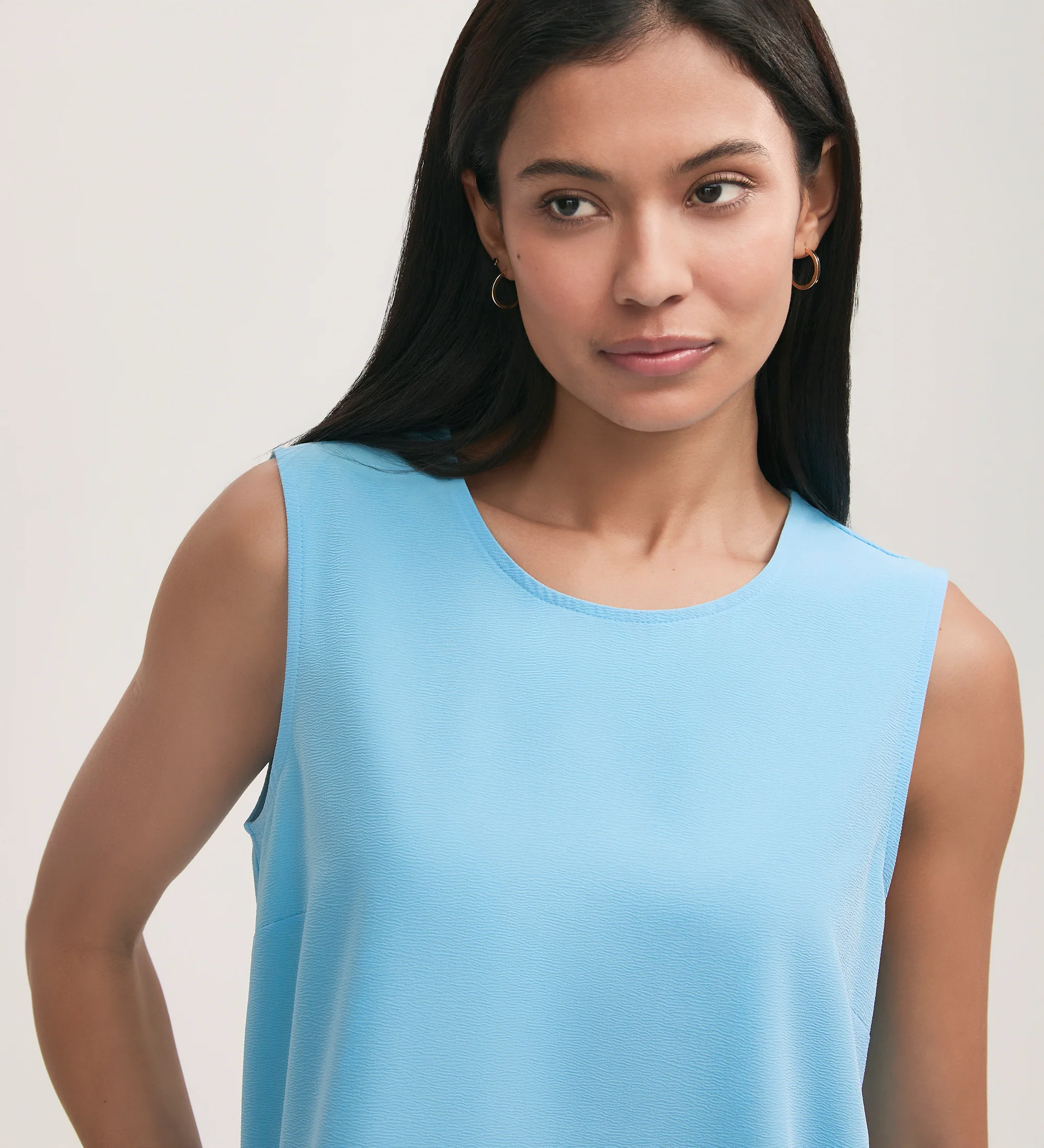Vallie Light Blue Crepe Sleeveless Shell Top - Image 3