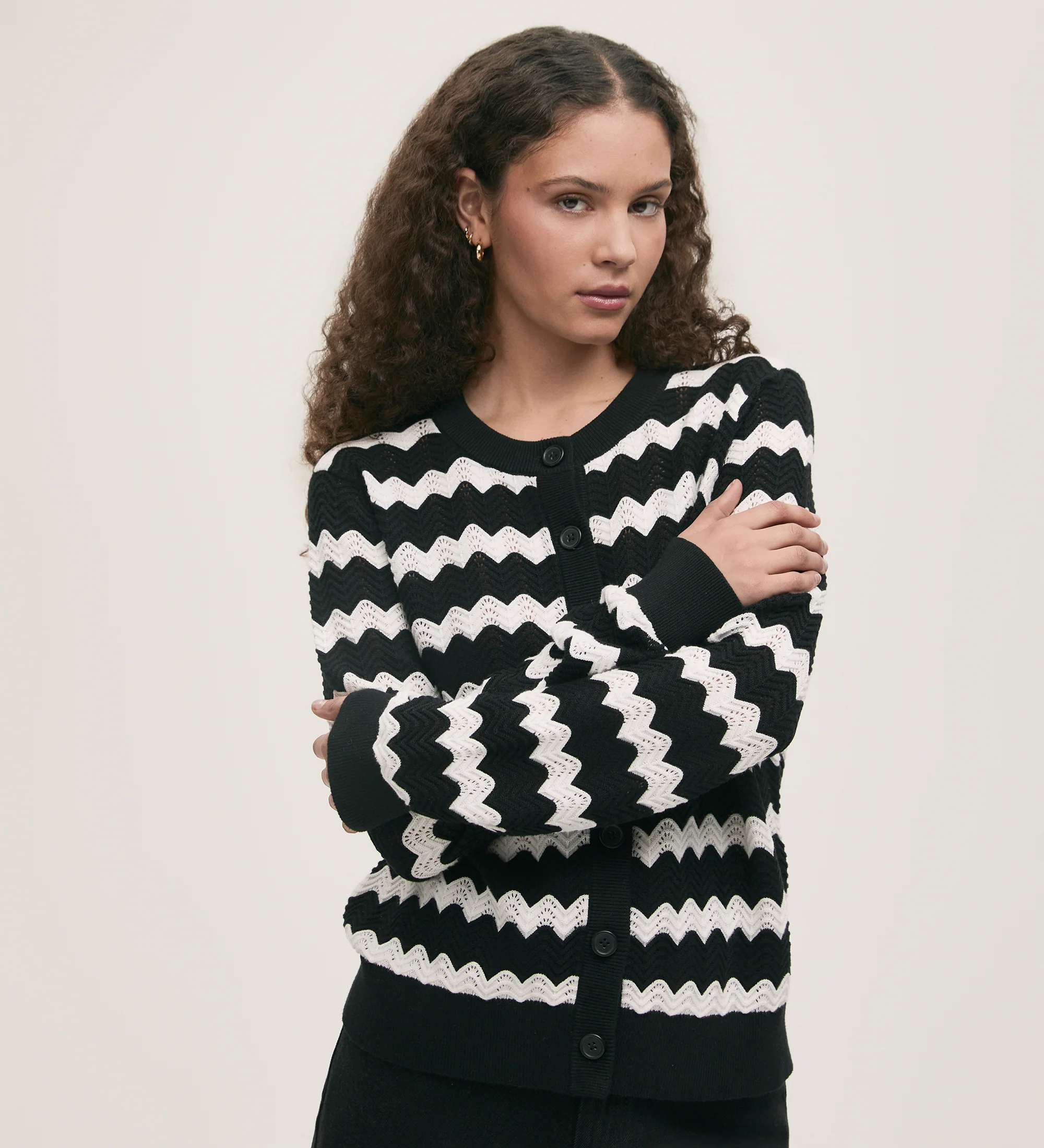 Velma Black Stripe Crochet Cardigan - Image 4