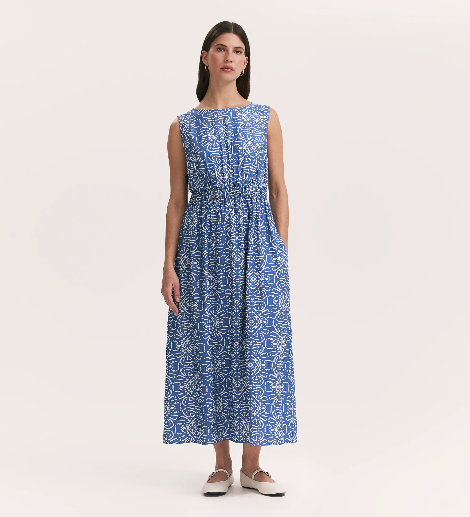 Willow Blue Batik Sleeveless Midi Dress - Image 3