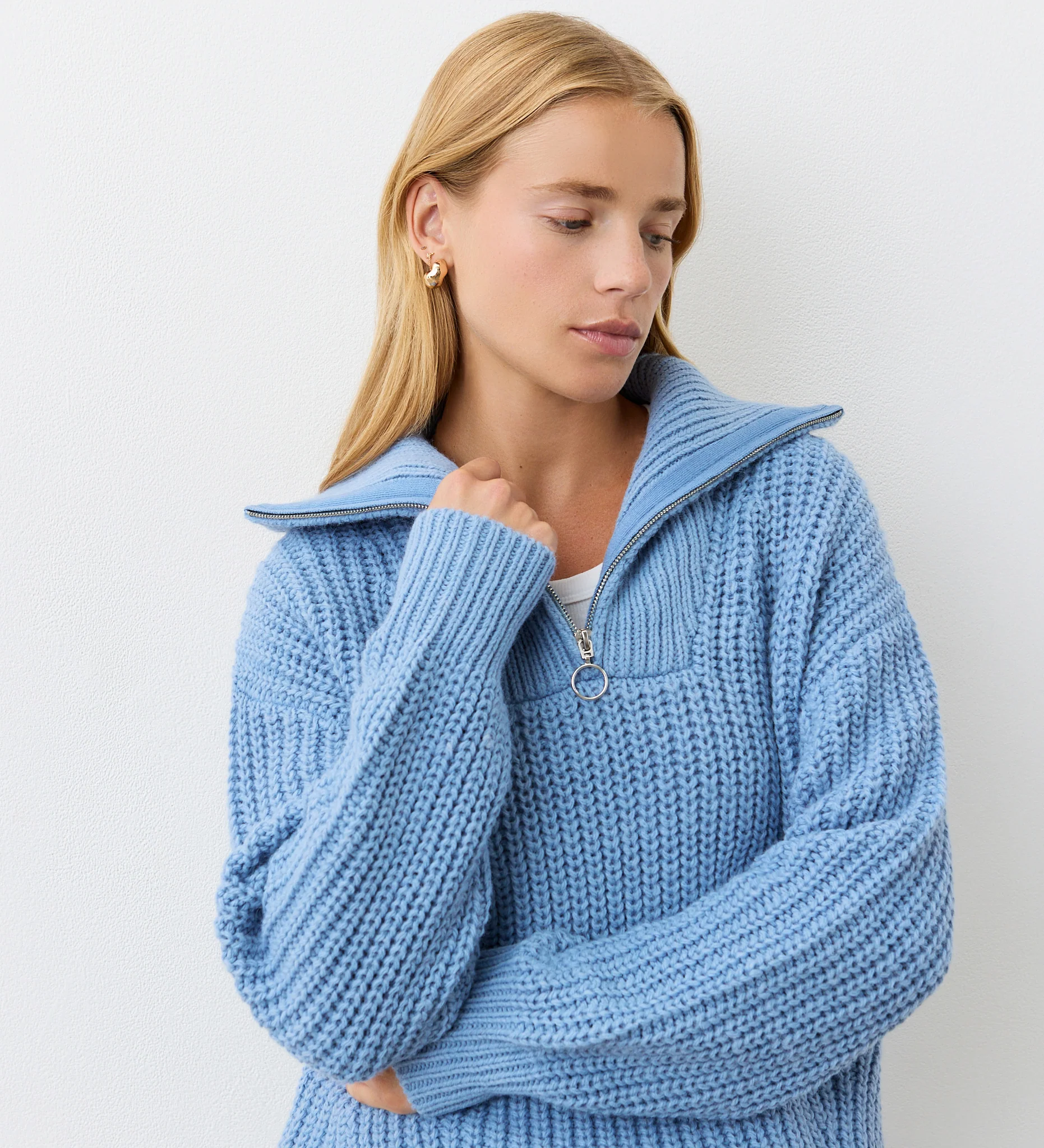 Wilma Denim Blue Half Zip Funnel Neck Jumper - Image 3
