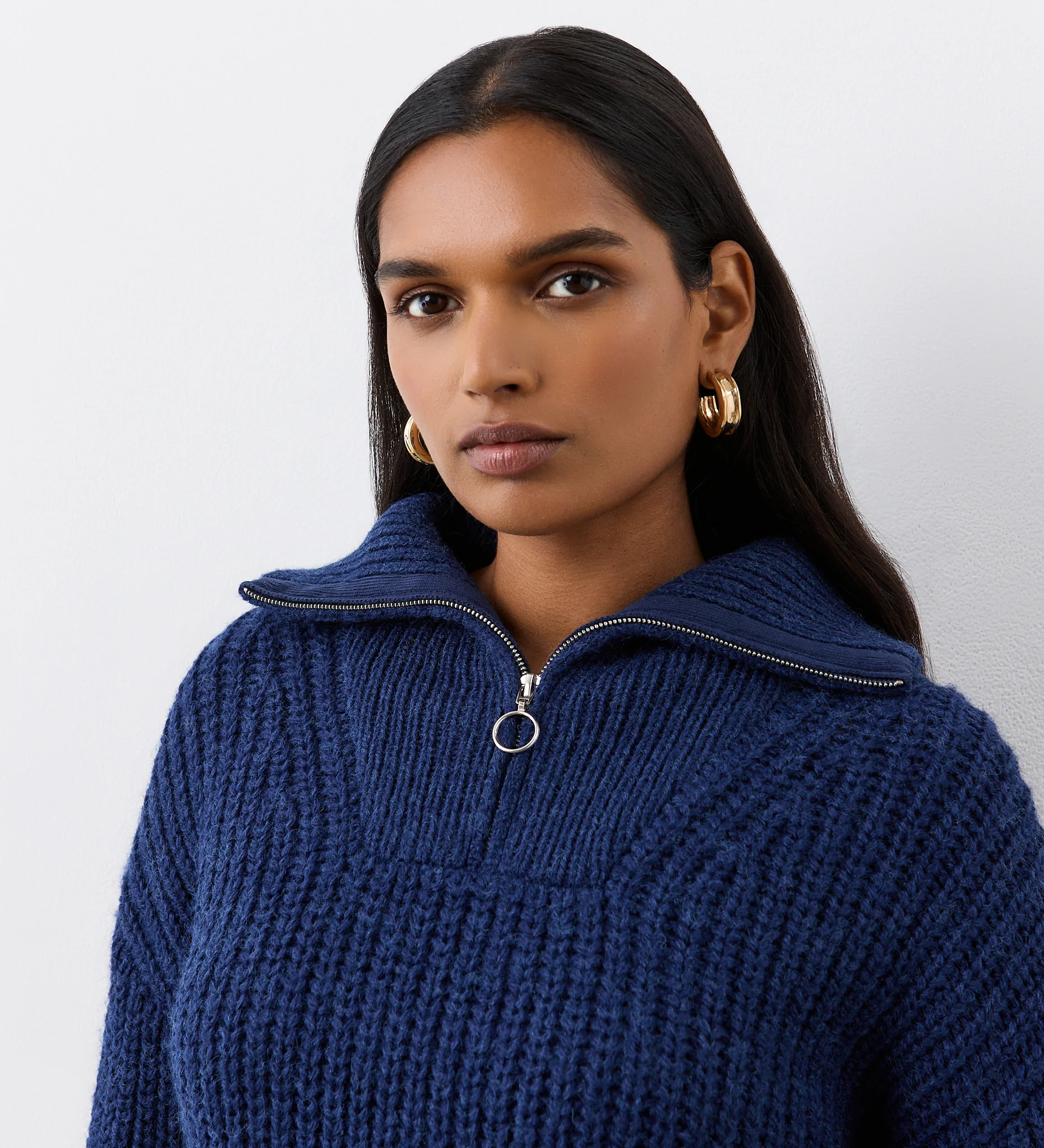 Wilma Navy Half Zip Funnel Neck Jumper - Image 2