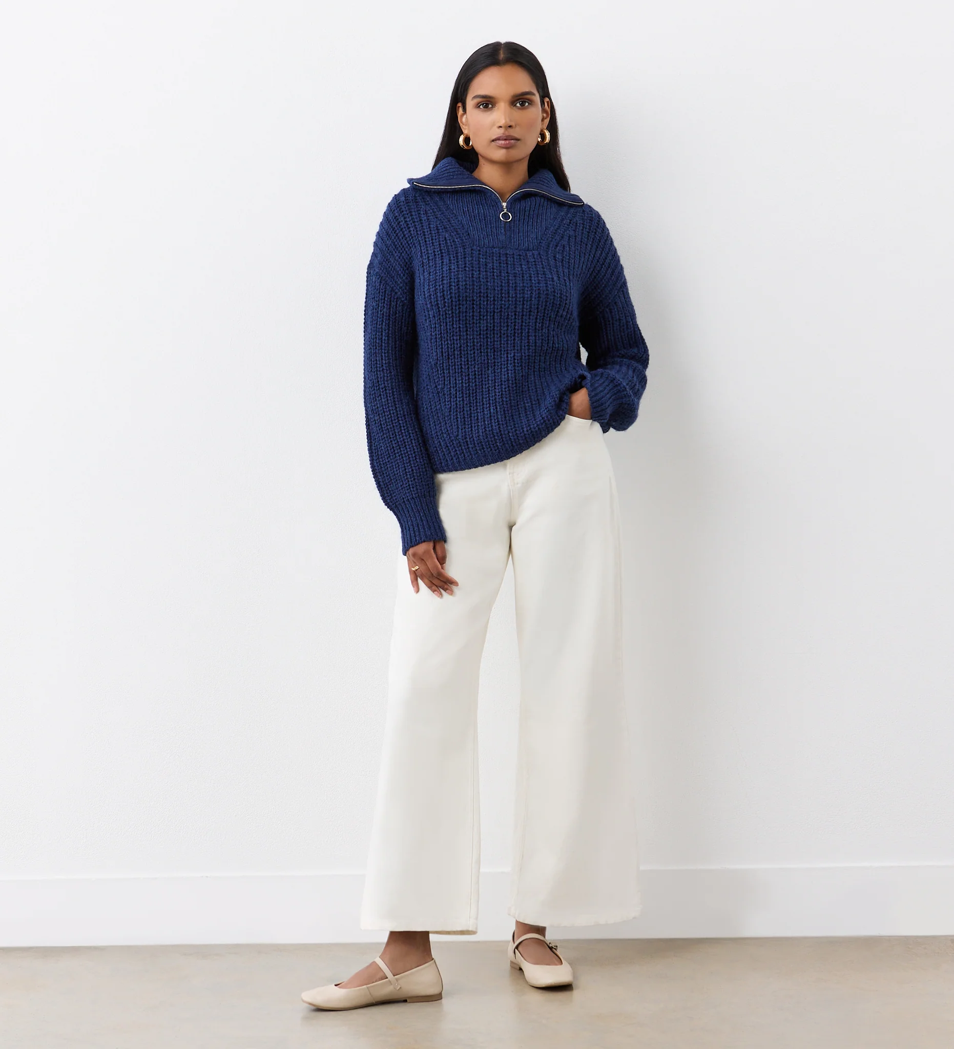 Wilma Navy Half Zip Funnel Neck Jumper - Image 3