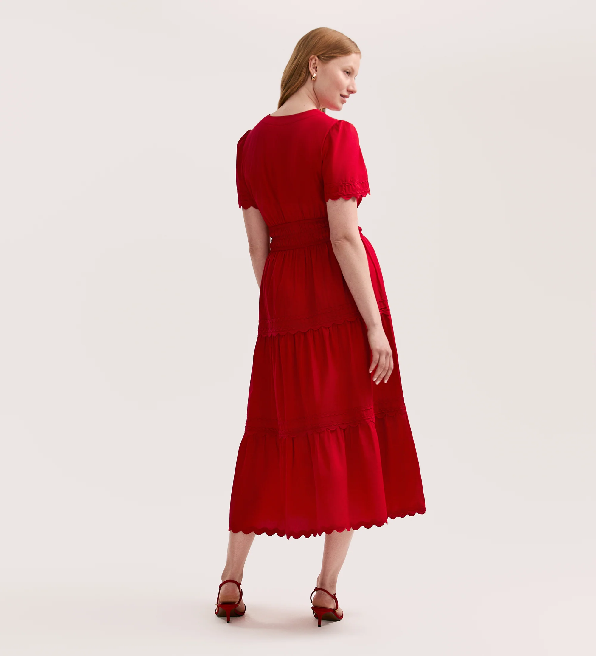 Wren Red Cotton Midi Tiered Dress - Image 4