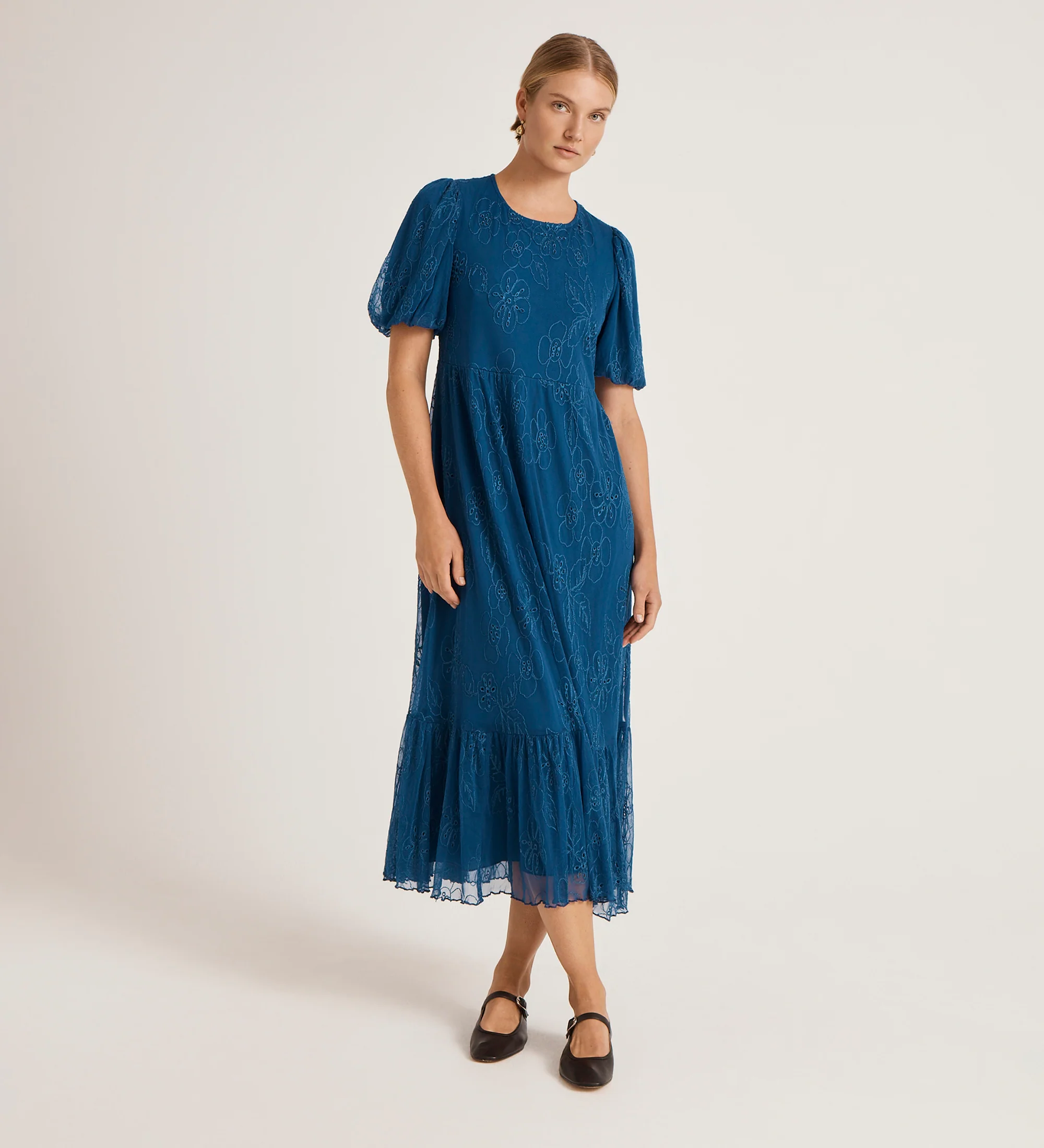 Yasmine Blue Mesh Midi Tea Dress - Image 4