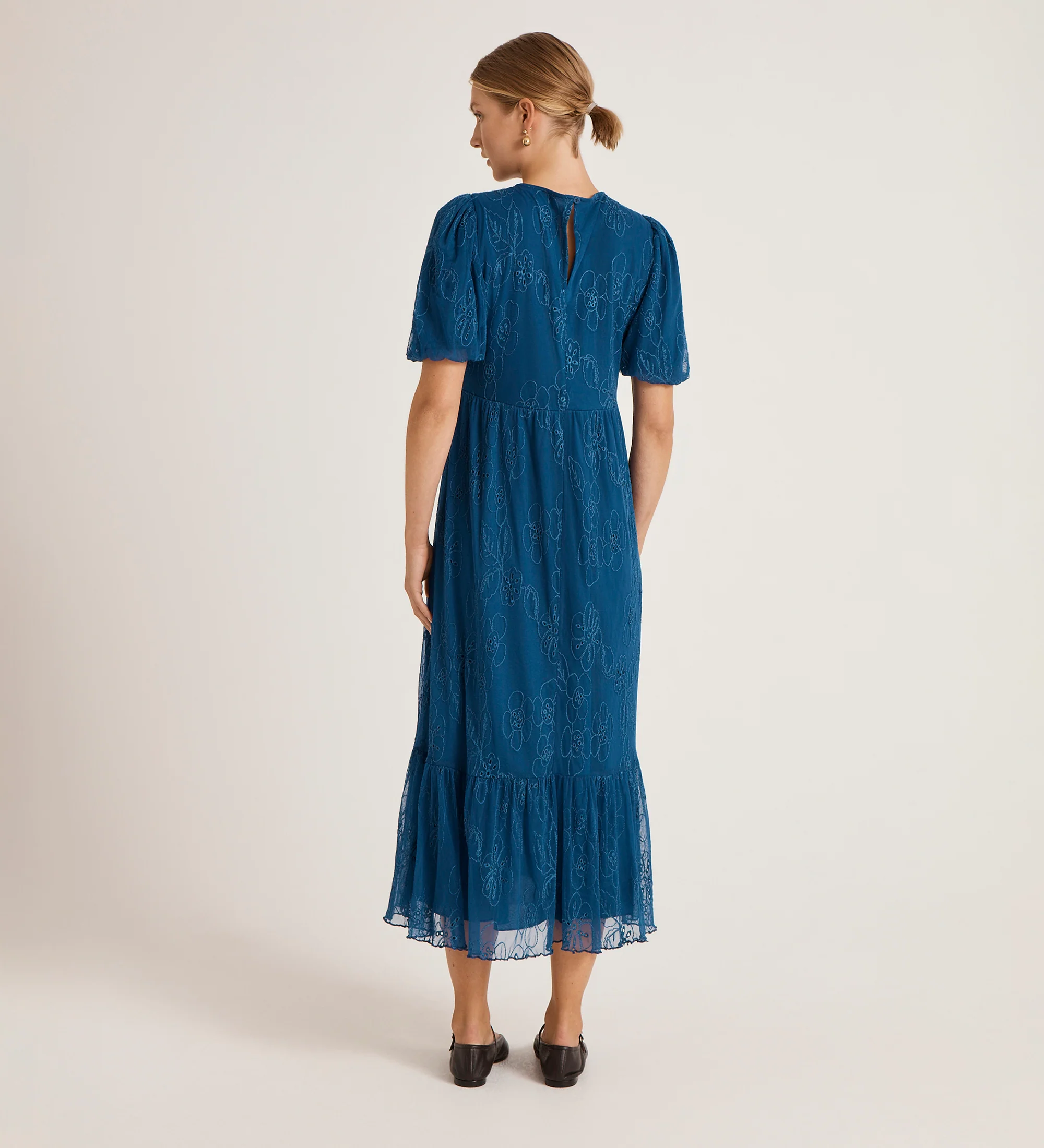 Yasmine Blue Mesh Midi Tea Dress - Image 5