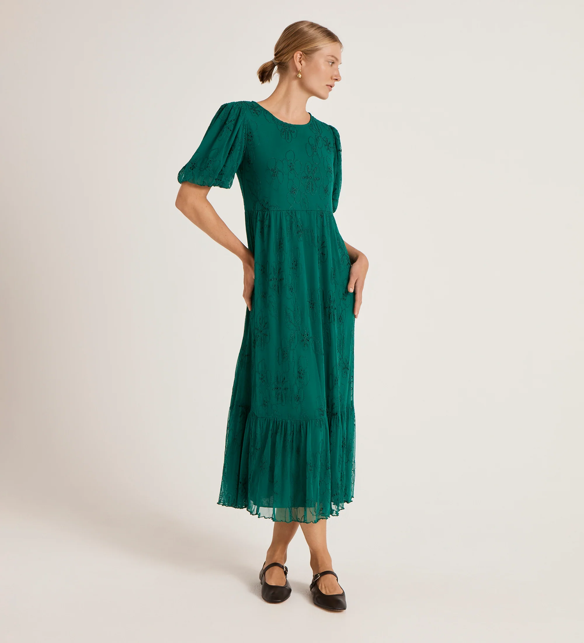Yasmine Green Mesh Midi Tea Dress - Image 3