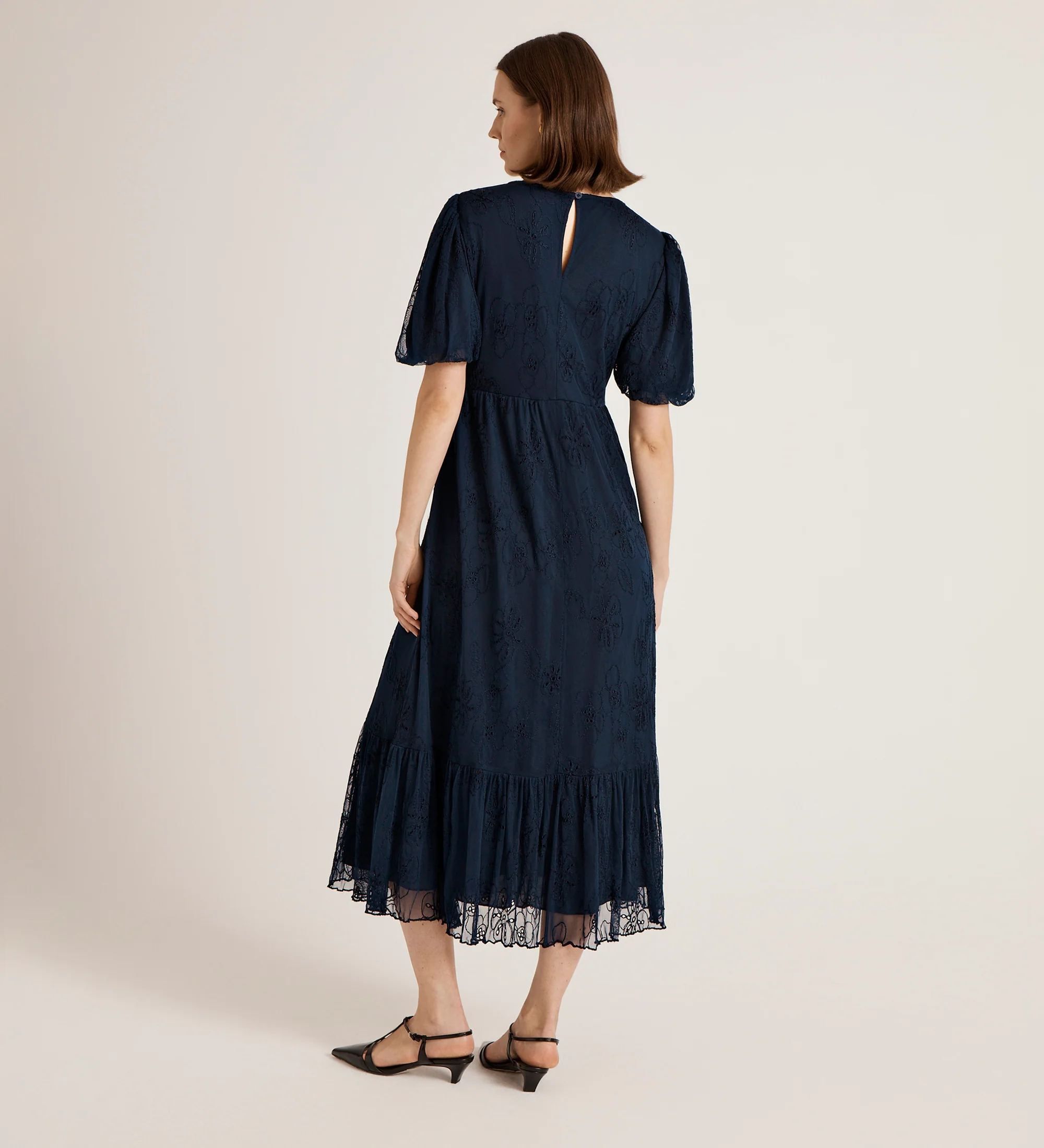 Yasmine Navy Mesh Midi Tea Dress - Image 4