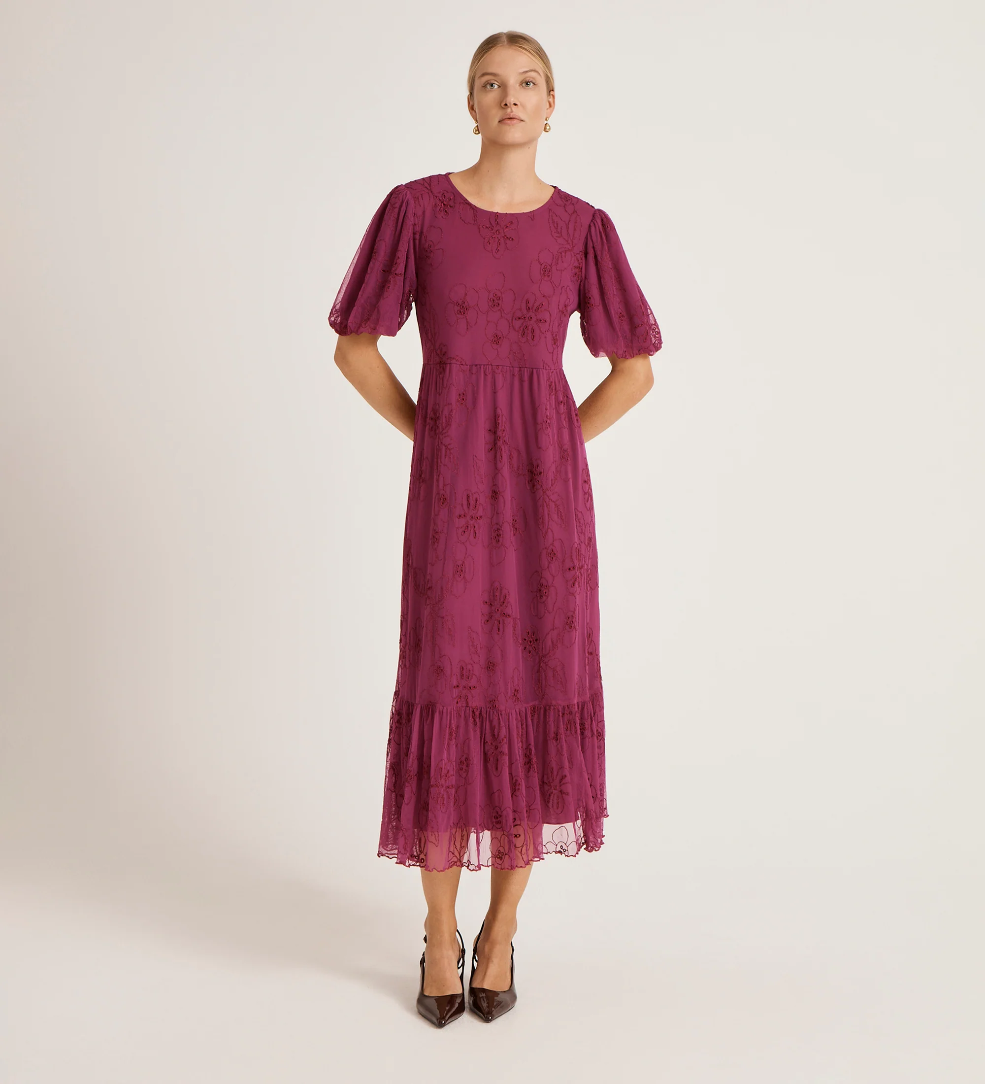 Yasmine Purple Mesh Midi Tea Dress - Image 4
