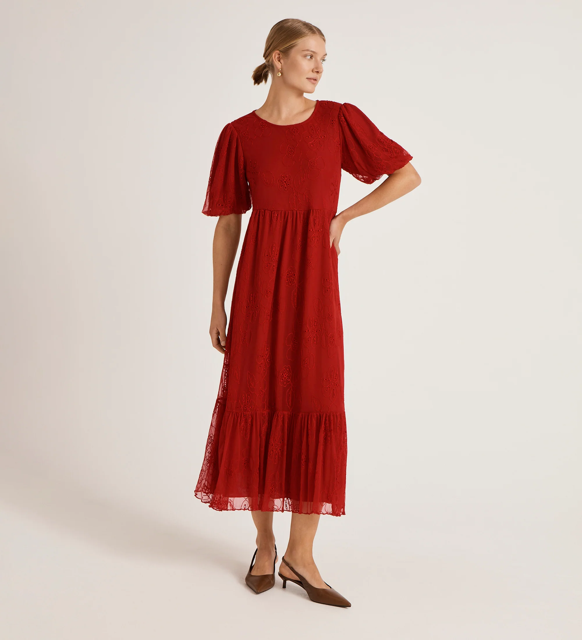 Yasmine Red Mesh Midi Tea Dress - Image 3