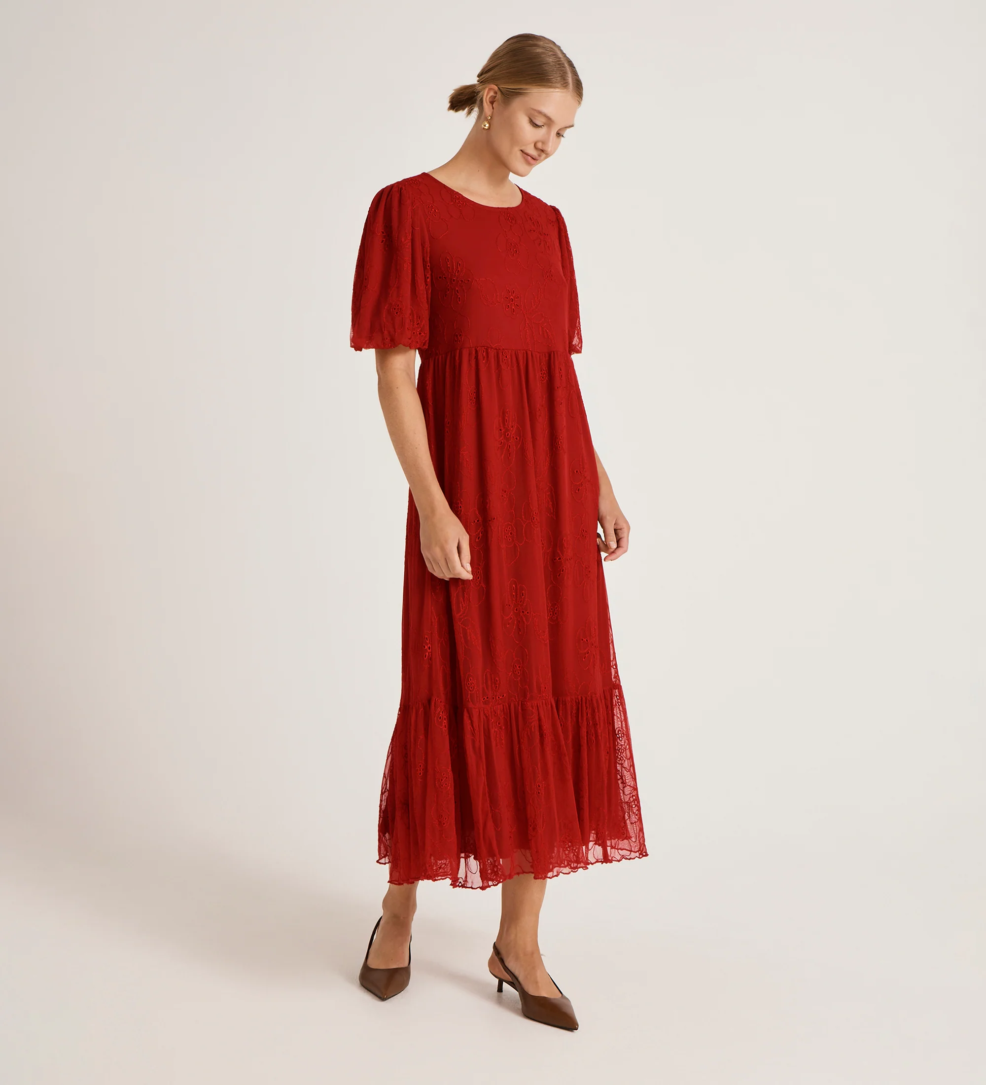 Yasmine Red Mesh Midi Tea Dress - Image 5
