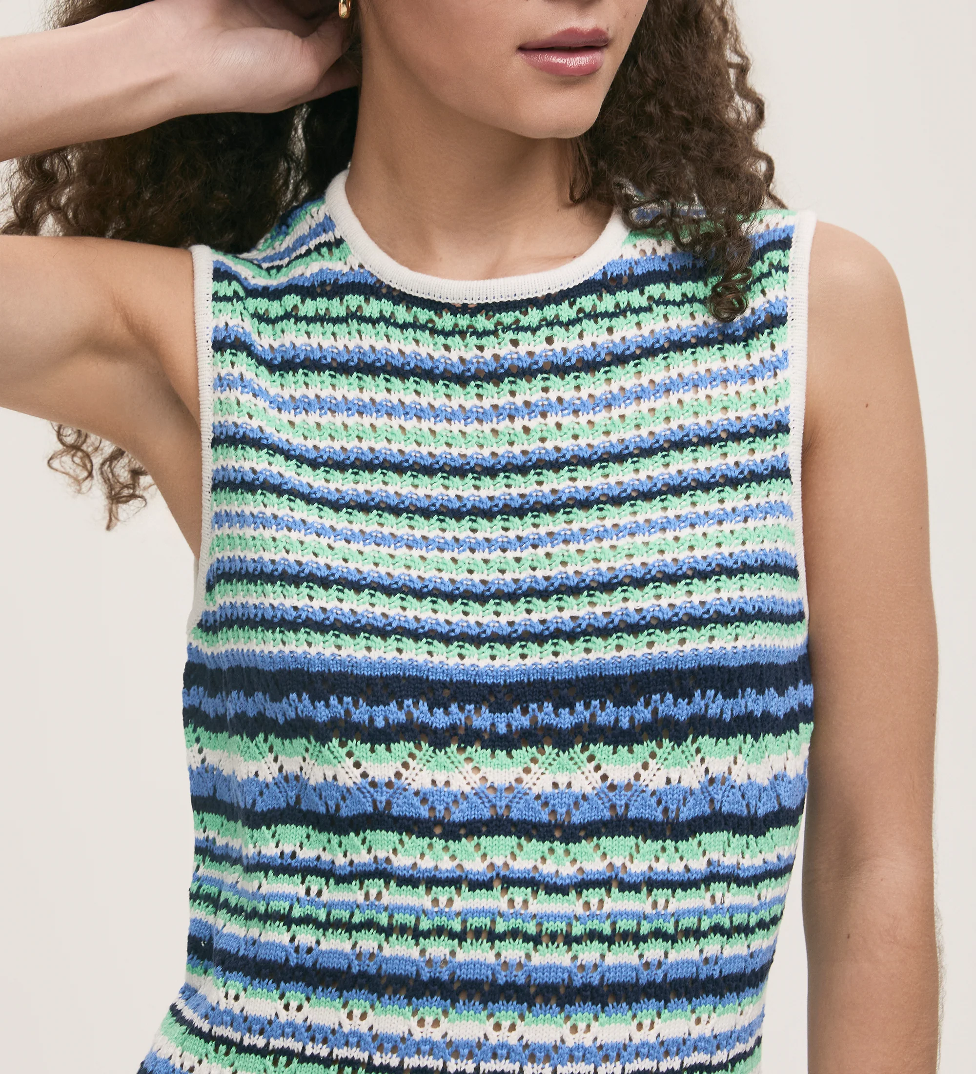 Zendaya Blue Striped Crochet Knee Length Dress - Image 2