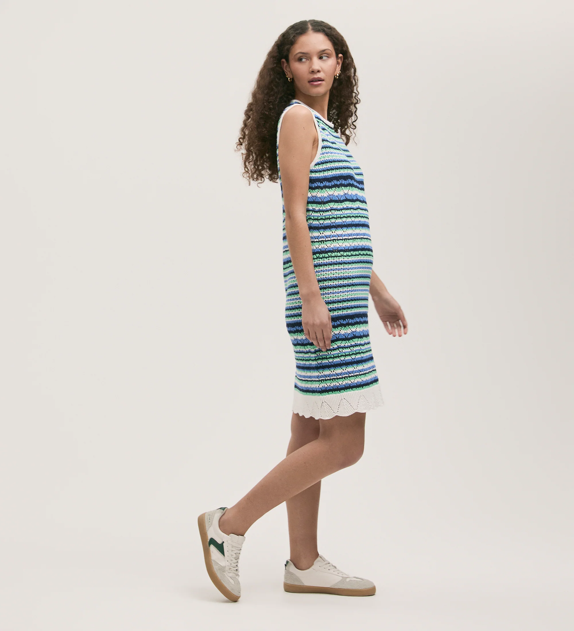 Zendaya Blue Striped Crochet Knee Length Dress - Image 4